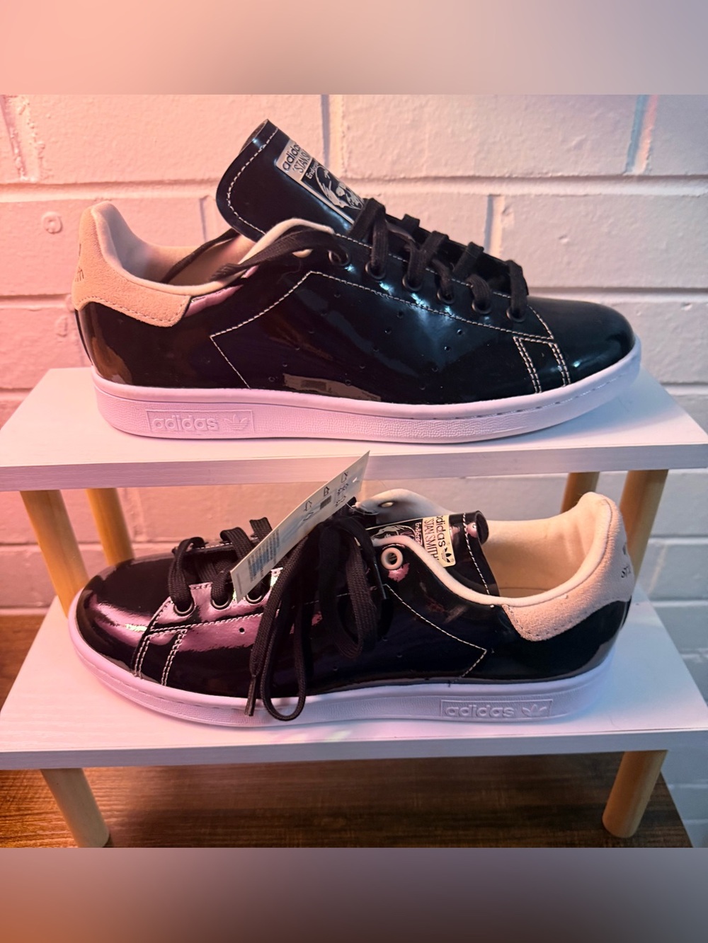 NWT adidas Stan Smith Black Pink Glam Patent Sneakers 9.5